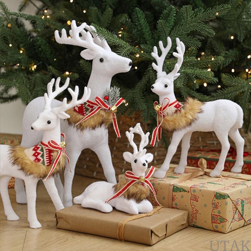 UTAKE Handmade White Reindeer Sculpture Sophistic White Reindeer Accent สําหรับคริสต์มาสโต๊ะตกแต่งจอ