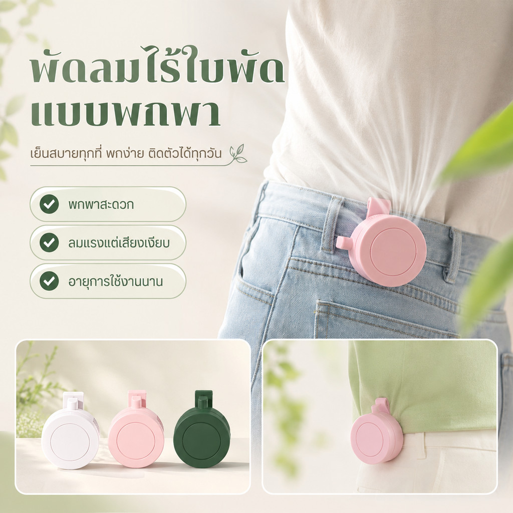 พัดลมพกพา พัดลมคลิปหนีบขนาดเล็ก ชาร์จ USB เสียงเงียบ ใช้งานสะดวก CXT030