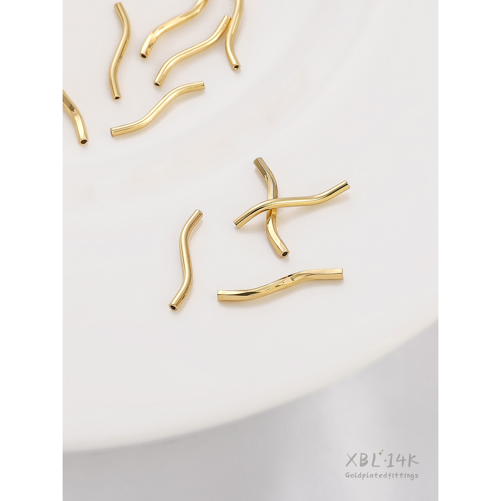 14K Gold-Clad S Tube Hollow Elbow Pearl diy วัสดุ Handmade สร้อยข้อมือสร้อยคอต่างหูอุปกรณ์ตกแต่ง