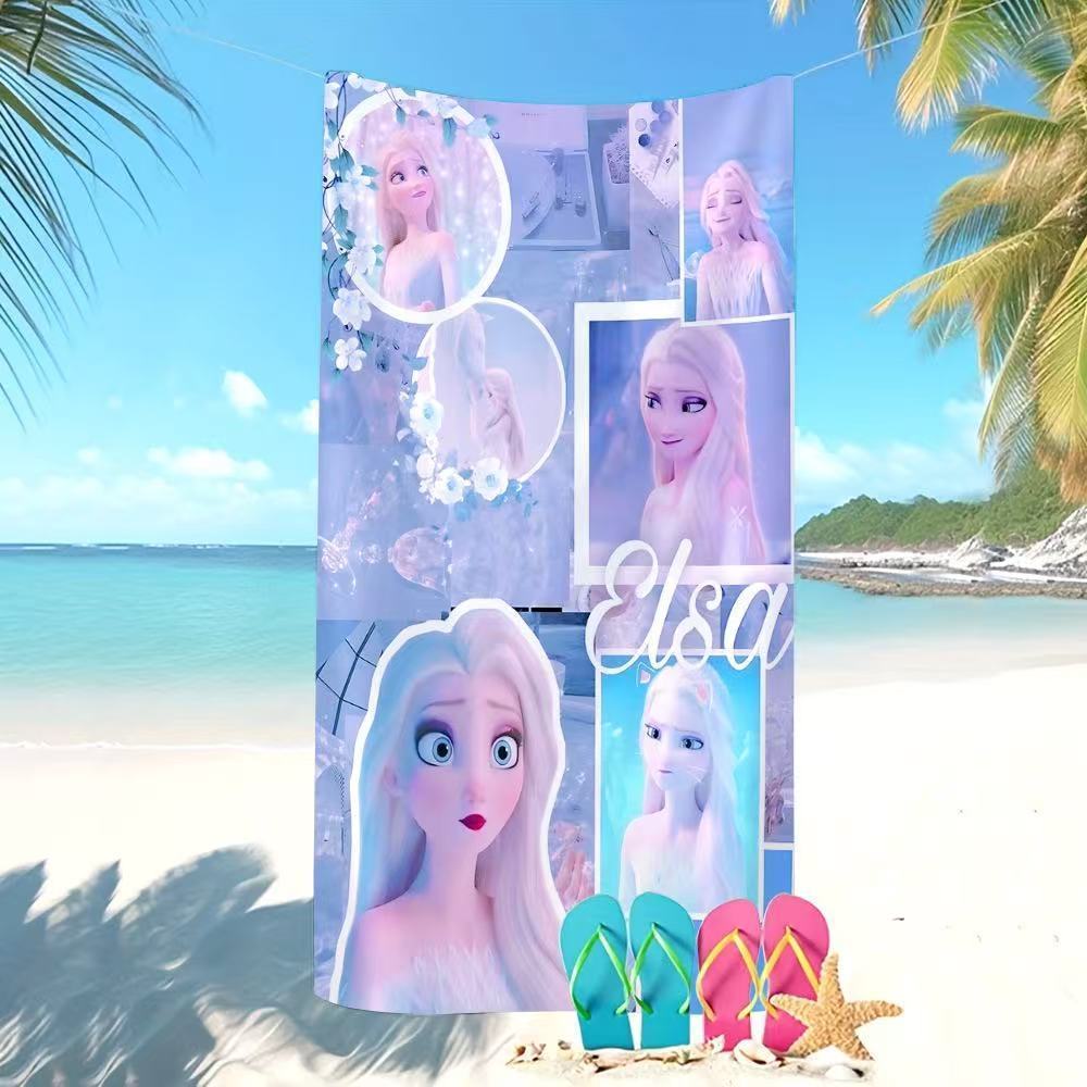 Princess Elsa ผ้าเช็ดตัวเด็กหญิง Frozen Bamboo Fine Fiber ดูดซับผ้าเช็ดตัวชายหาด Elsa Quick-Drying ผ