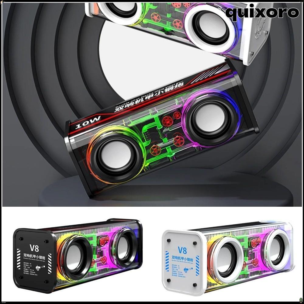 QUIXORO Mecha Speakers, Mini Size Light Effect Bluetooth 5.0 Speakers, Double Bass Transparent Light
