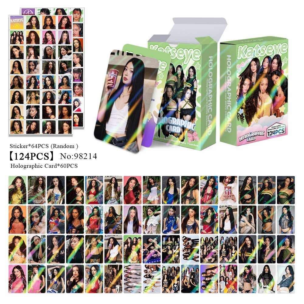 การ์ดเลเซอร์ 124 การ์ด KATSEYE แฟลชการ์ด Star Support Lighting การ์ดภาพถ่าย LOMO ของดาว
