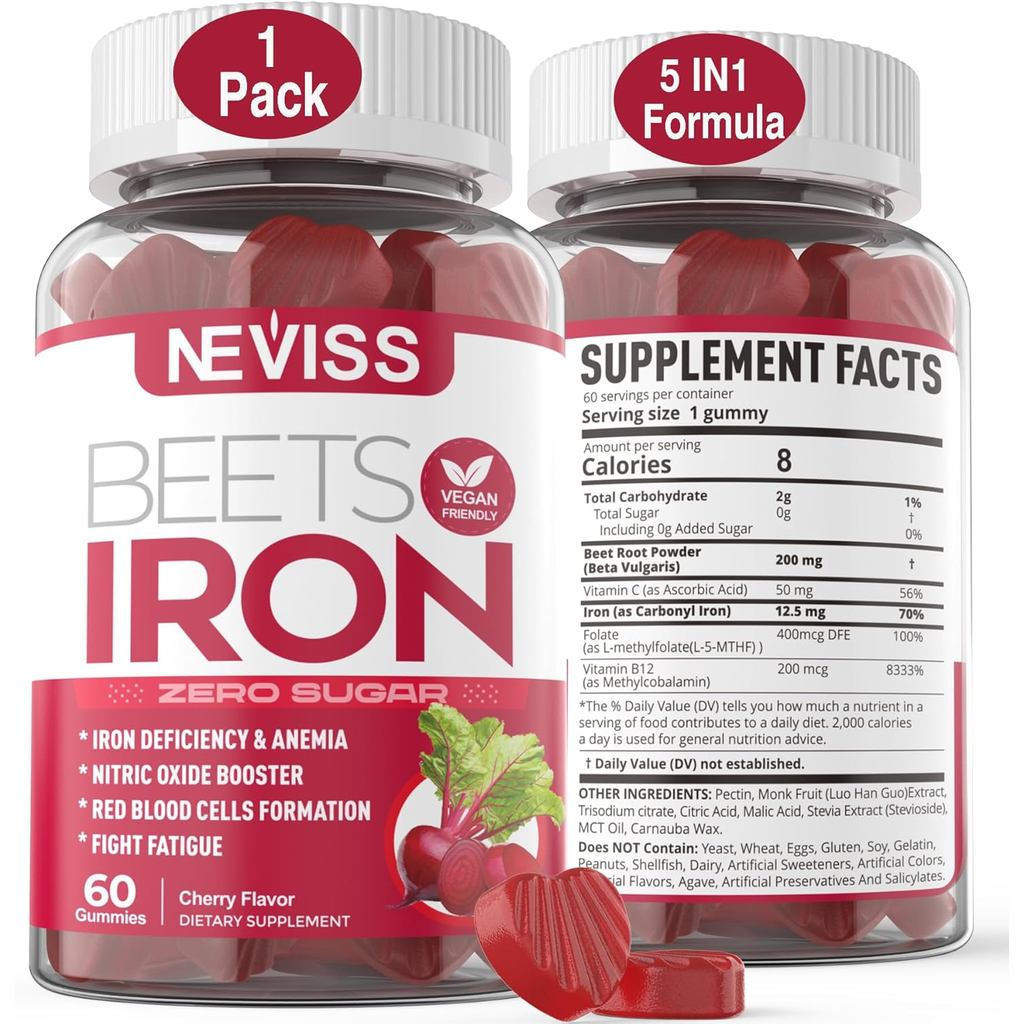 BeetRootGummieswithIron, MethylB12,Foulate,VitaminC-addition,ItricOxide&IronLevels,EnergySupport,Fig