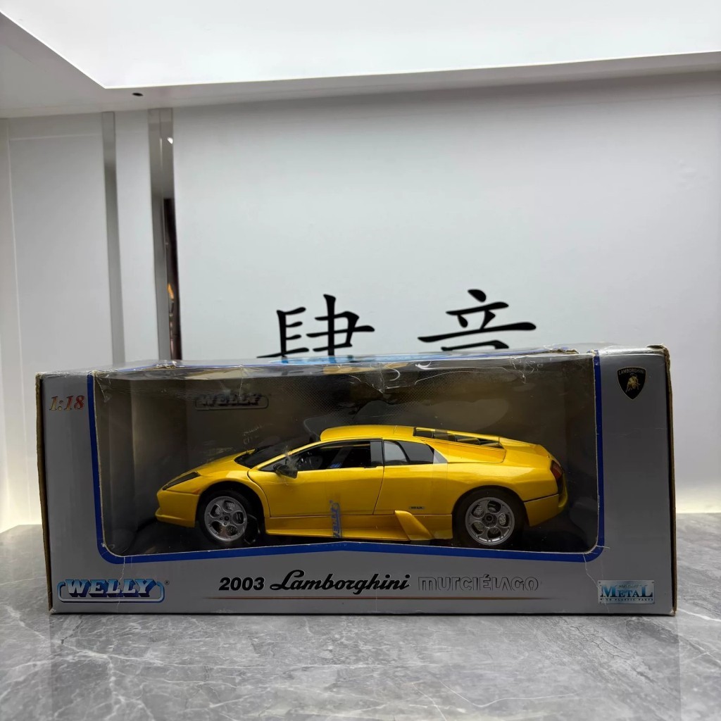 [คลังสินค้าพร้อม] WELLY WELLY Willie 1: 18 Lamborghini Murcié lago 2003 รถโลหะผสมสีเหลืองรุ่นรถ Lamb