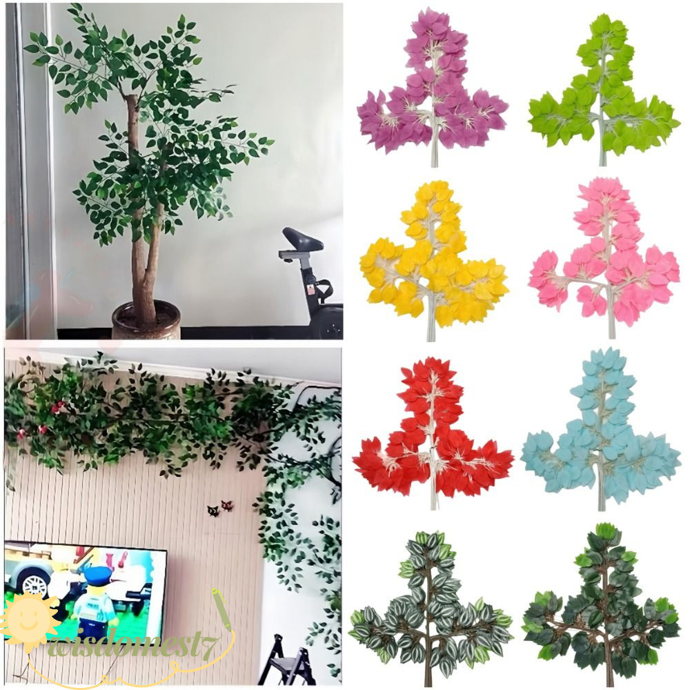 WISDOM 12PCS ประดิษฐ์ Banyan Leaves, สมจริงหลากสีจําลองสาขา Ficus, Creative ผ้าไหมใบปลอม Banyan Tree