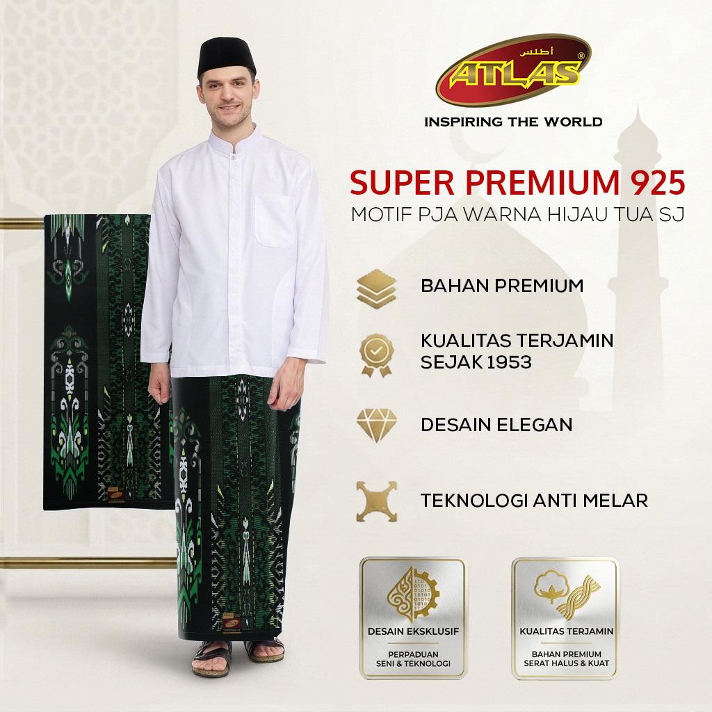 HIJAU ATLAS Super Premium 925 A9 PJA SJ ผ้าซิ่นสีเขียวเข้ม