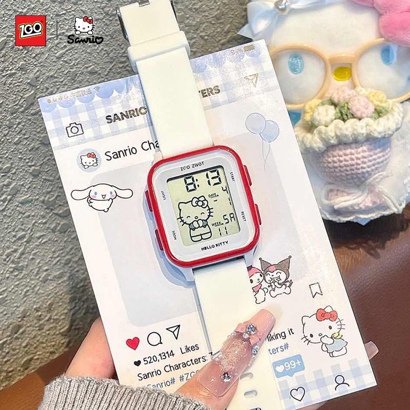 ZGO ZGO-Sanrio HelloKitty นักเรียนนาฬิกาน่ารักนาฬิกาอิเล็กทรอนิกส์ฤดูร้อนของขวัญวันเกิดกล่องของขวัญ 