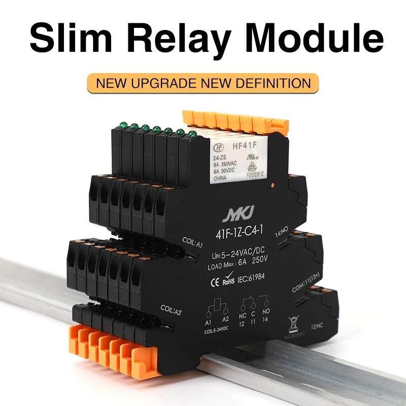 Din Rail Slim รีเลย์โมดูล 41F-1Z-C4-1 แบบบูรณาการ PCB Mount Power Relay ผู้ถือรีเลย์ซ็อกเก็ต 6.2 มม.
