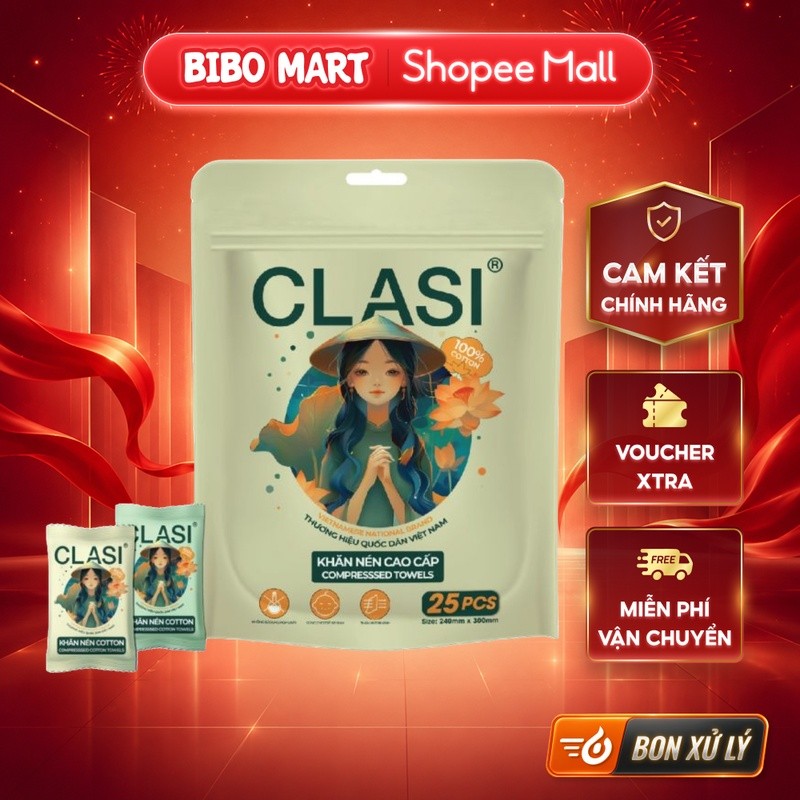 [MALL] CLASI ผ้าเช็ดตัวอัดพรีเมียม 25 ชิ้น/ถุง - BM001.3
