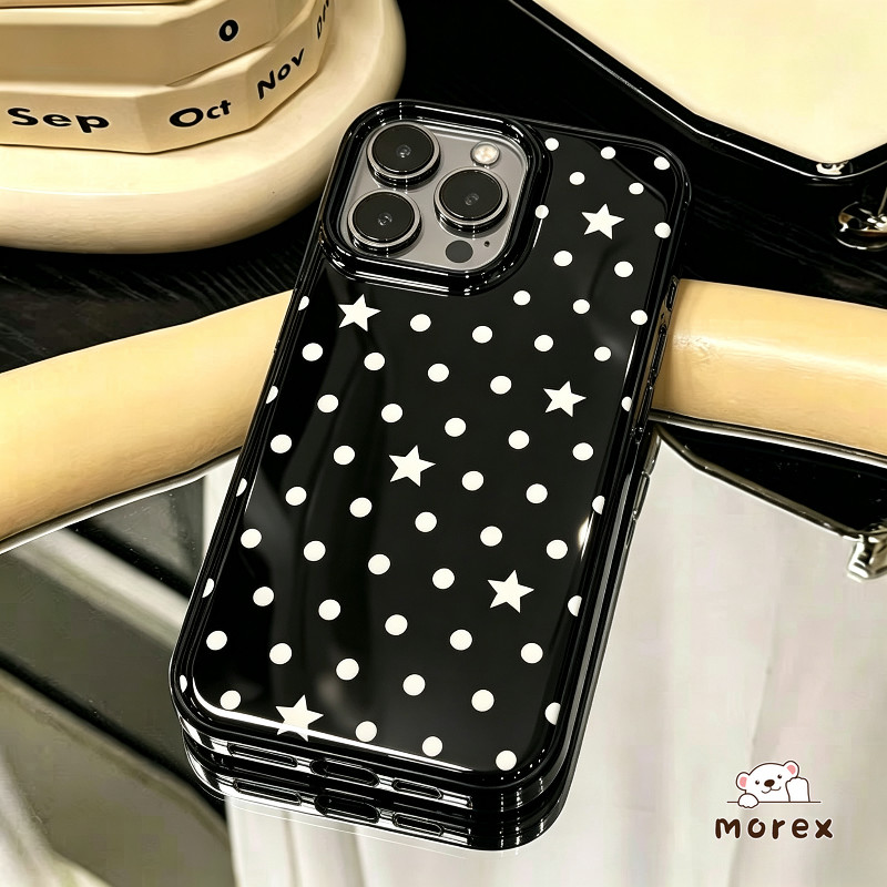 สำหรับIPhone 17 11 16 Air 15 12 13 14 Pro Max XS XR X 7 6 14 16 15 8 Plus เคสลายวาดเงาเงียบ ลายดาวจุดขาว มินิมอลคลาสสิก