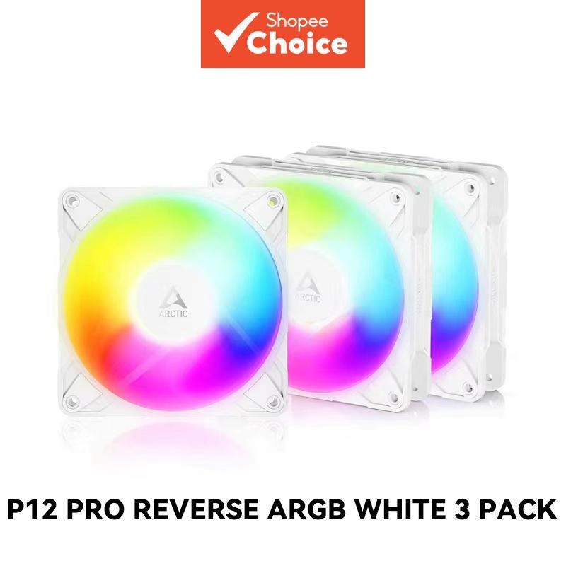 พัดลม ARCTIC P12 Pro สีขาว แพ็ค 3 ตัว ขนาด 12 ซม. พัดลมเงียบแบบ PWM ไฟ ARGB กลับด้าน พอร์ต 5V 3 พิน 