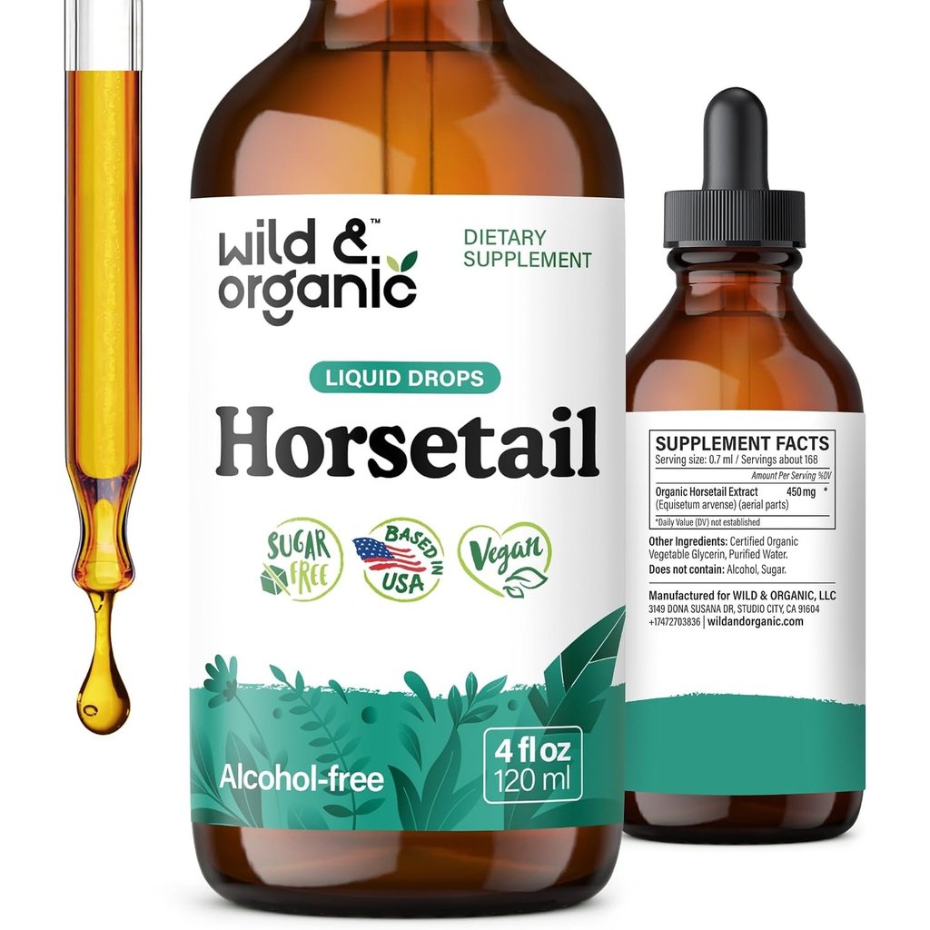 Wild & Organic Horsetail สมุนไพร ทิงเจอร์ - เส้นผม และ เล็บ ช่วยดูแล - 4 oz| ชนิดน้ำ Horsetail ผลิตภ