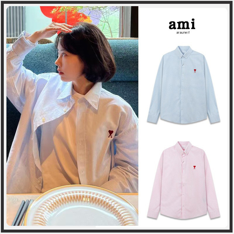 Ami arauneif เสื้อเชิ้ตแขนยาวปีฤดูใบไม้ผลิฤดูร้อนหัวใจเล็กๆแขนยาวผู้ชายผู้หญิงเสื้อคาร์ดิแกนคอปก