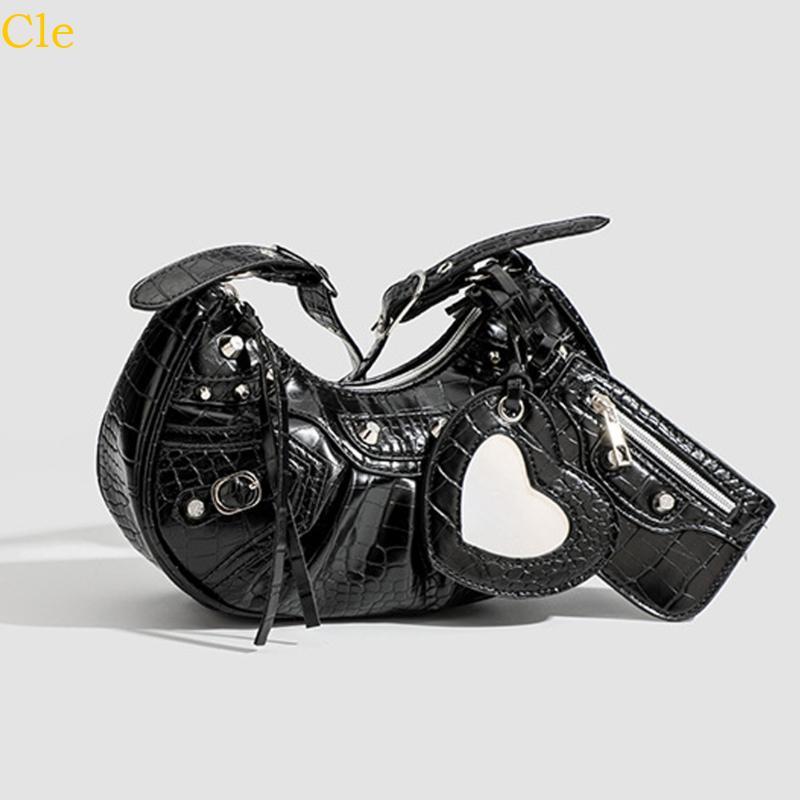 Cle Women Bag Stylish Shoulder Crossbody Bag Rivets Underarm Bag Handbag Armpit Bag