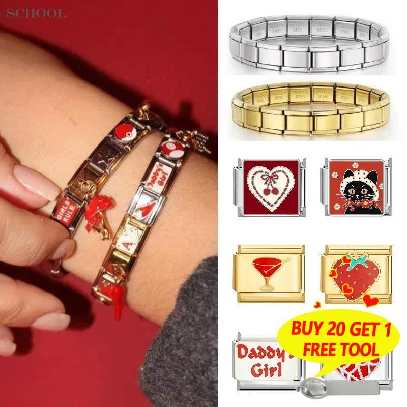 สร้อยข้อมือสแตนเลสสไตล์อิตาเลียน ขนาด 9 มม. สำหรับ DIY และการปรับแต่งบุคลิกภาพ