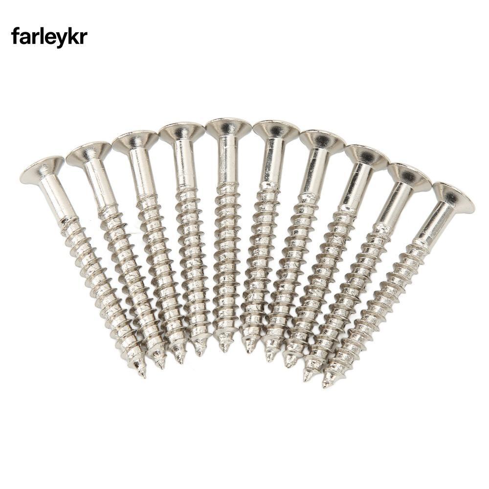 Frl 10ชิ้น สกรูแผ่นคอกีต้าร์, สกรูยึดคอกีต้าร์สีเงินโลหะ, สกรูยึดคอเพลทที่ทนทานสําหรับกีตาร์