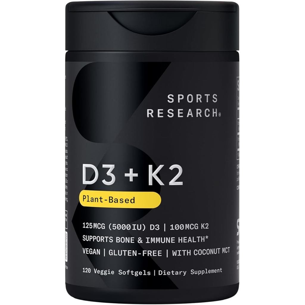 กีฬาResearch®VeganVitaminD3+K2w/Coconut,120CountPlantgels™ VU5Z