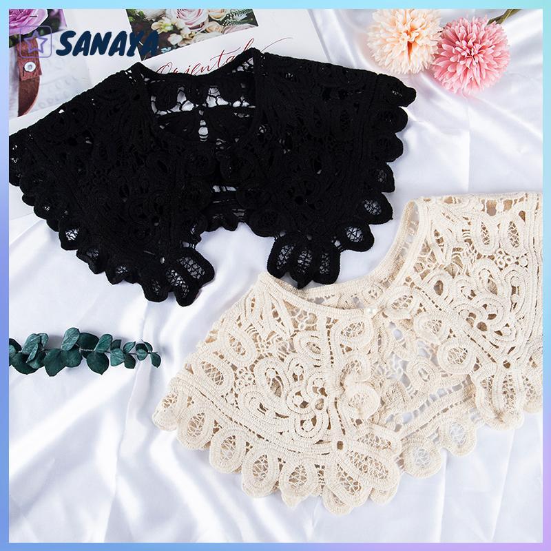 Dwi เสื้อคอตุ๊กตาผ้าคอกลมสำหรับผู้หญิงเสื้อลูกไม้ถักแบบกลวงมีคอถอดออกได้