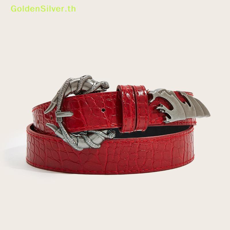 GSR ผู้หญิงงู Bule จระเข้พิมพ์เข็มขัด PU หนัง Y2K Streetwear ปรับเข็มขัดเอวสําหรับชุดลําลอง TH
