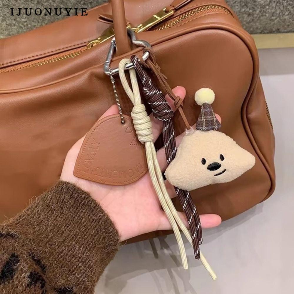 IJUONUYIE จี้ตุ๊กตา 1 ชิ้น, พวงกุญแจตุ๊กตาหมีลายสก๊อตสร้างสรรค์, เค้กไอศกรีมเชือกถักพวงกุญแจน่ารักกระเป๋า Charm
