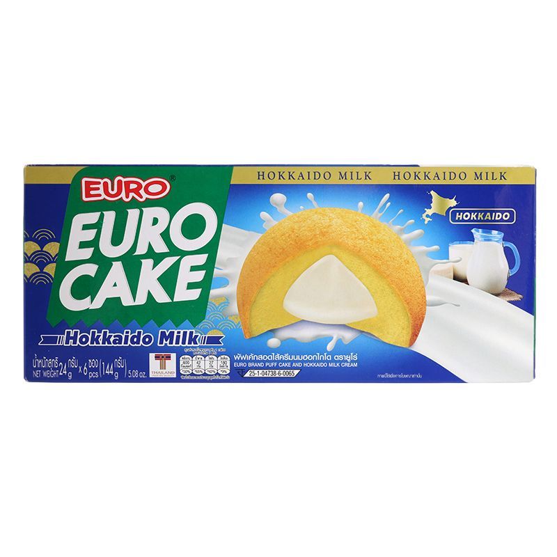 ยูโร่พัฟเค้กสอดไส้ครีมนมฮอกไกโด 144กรัม Euro Puff Cake and Hokkaido Milk Cream 144g.