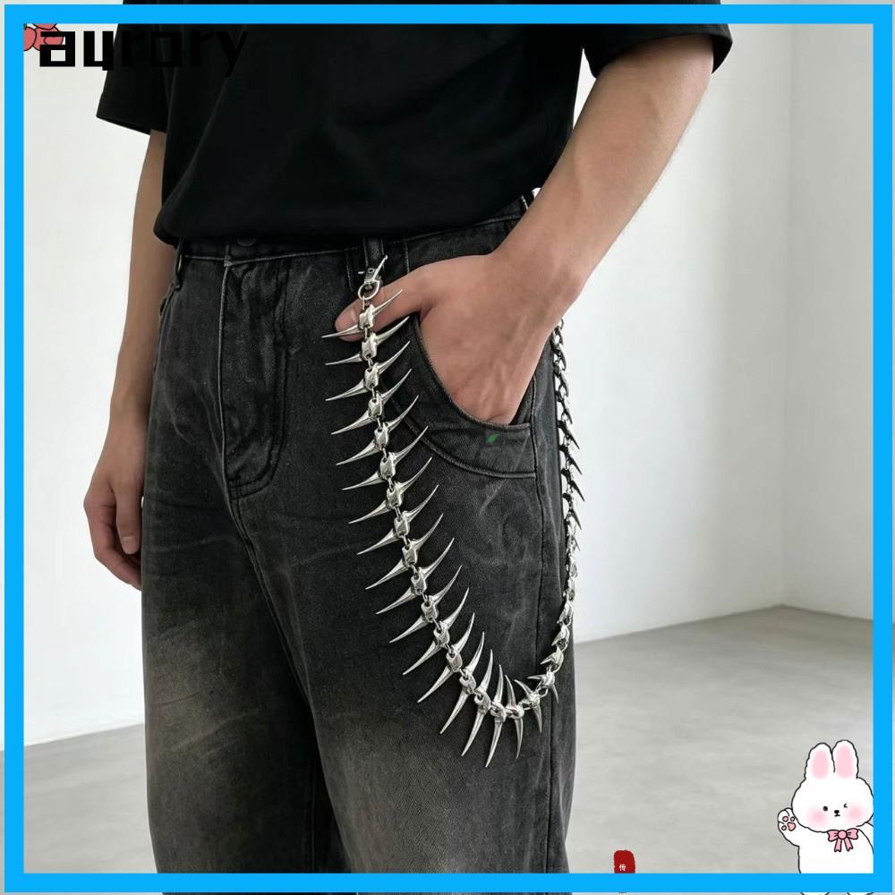 AURORY โซ่เอว, Spike Fishbone Body Jewelry Jean Pant Chain, Gothic Metal Wallet พวงกุญแจ Jean Pants