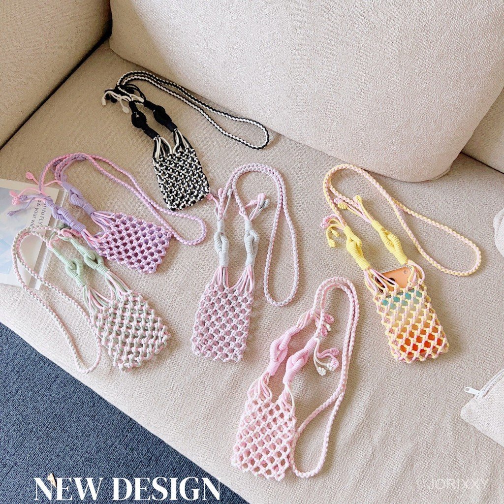 Ins สไตล์กระเป๋าโทรศัพท์มือถือ Cross-Body Hollow ตาข่ายทอมือ Travel Outing Anti-Lost โทรศัพท์มือถือกระเป๋าโทรศัพท์มือถือมัลติฟังก์ชั่น