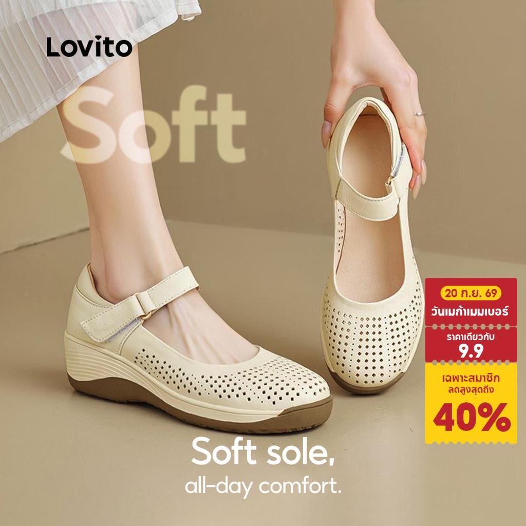 Lovito รองเท้าแมรี่เจนลำลองสไตล์เกาหลี ระบายอากาศได้ดี เหมาะสำหรับวันแม่ LFAS7024