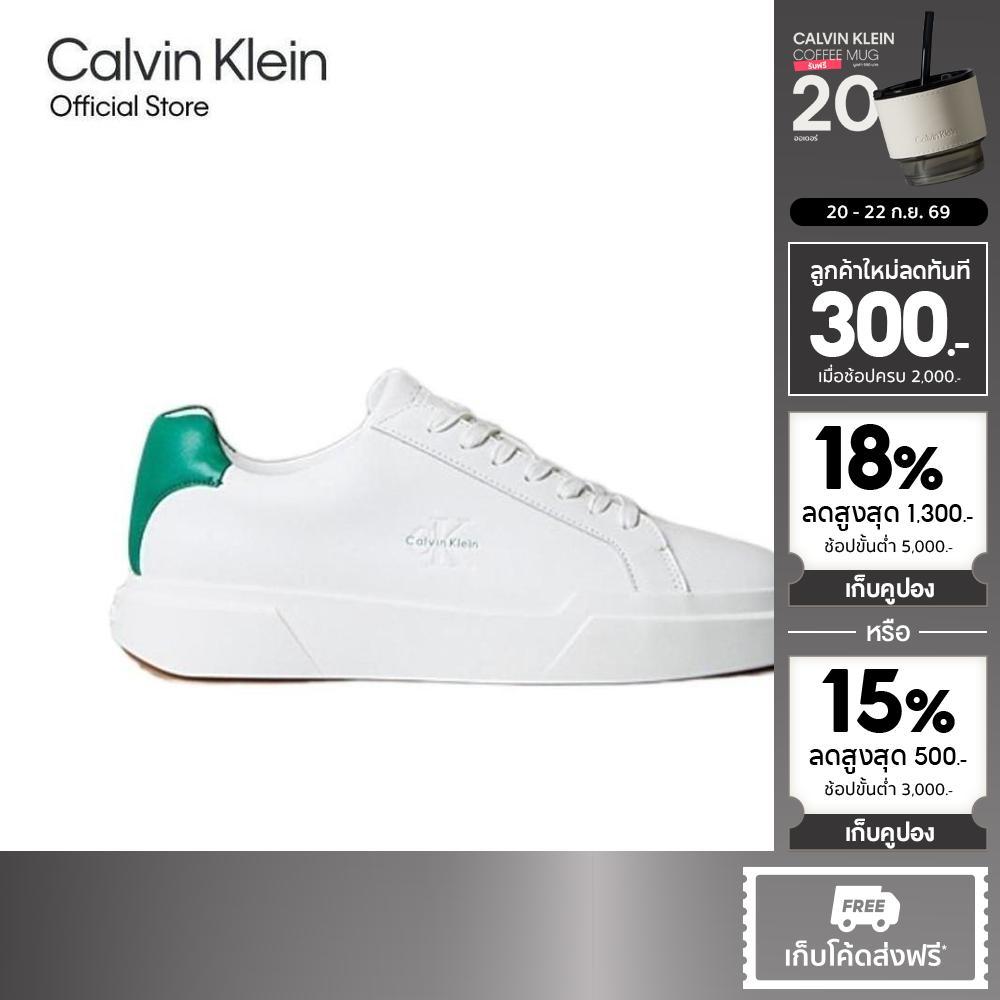 CALVIN KLEIN รองเท้าผ้าใบผู้ชาย Leather Durable Traction Trainers Sneakers รุ่น YM01344 0K9 - สีขาว