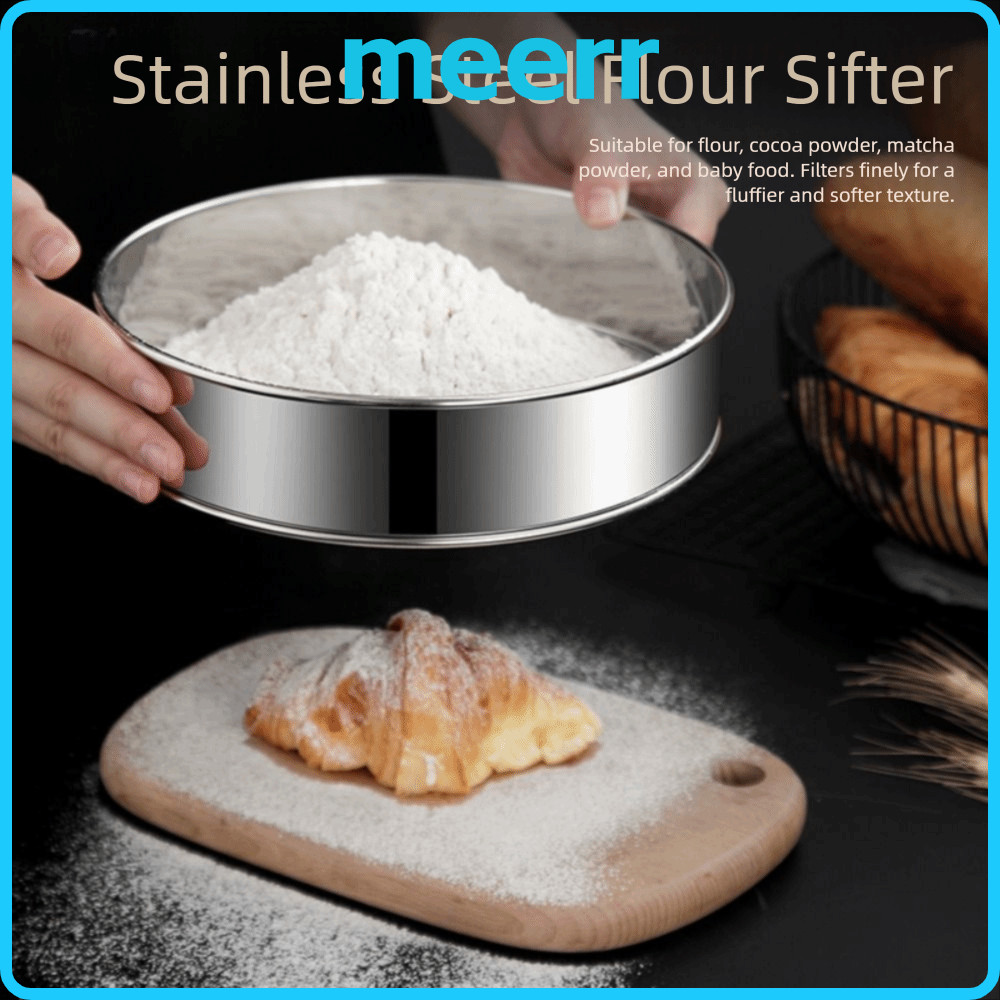 ตะแกรงแป้ง MEERR, 15/20/25/30 ซม. ตะแกรงแป้งตาข่ายสีเงิน, ทนทาน Ultra-fine 60 ตาข่ายกลมสแตนเลส Handh