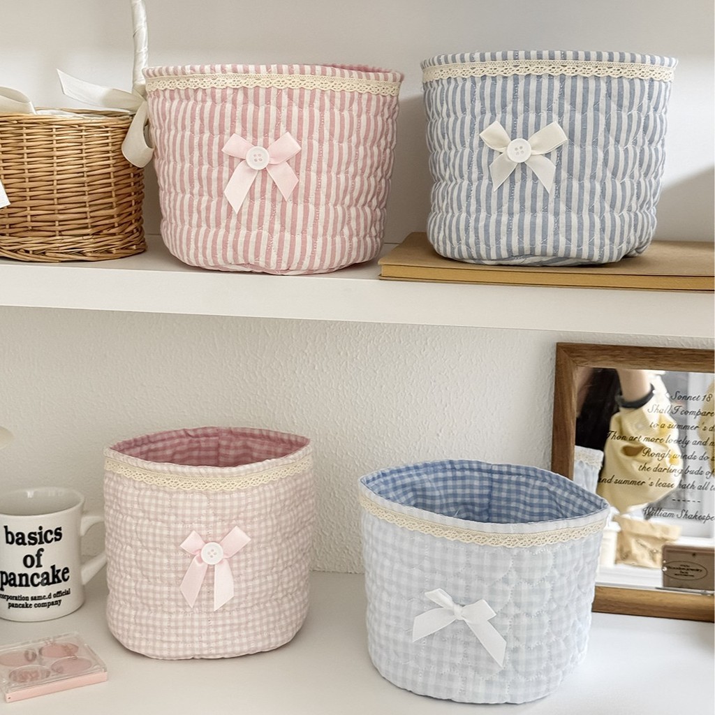 Sweetheart ลูกไม้กระบอก Desktop Storage สีฟ้าสไตล์ใหม่ Handmade สไตล์บัลเล่ต์สาวหัวใจ Sundries ตะกร้าเก็บมัลติฟังก์ชั่เครื่องสําอาง Skin Care ผลิตภัณฑ์ขนาดเล็กกล่องเก็บการจั