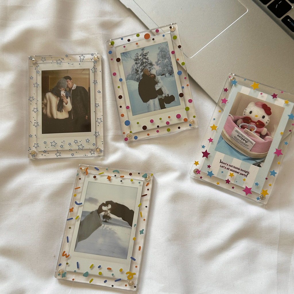 Girl Play Heart Star Polka Dot กรอบรูปอะคริลิค ins Star Chasing Photo Card โพลารอยด์ 10 ซม.อิฐการ์ดแม่เหล็กตู้เย็นสติกเกอร์