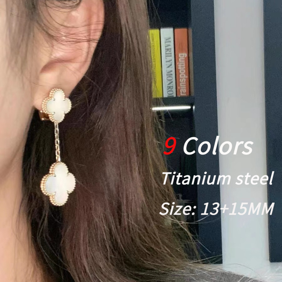ต่างหูสไตล์ไฮเอนด์ .material=ไทเทเนียมและเหล็ก.design=ลายโคลเวอร์.lightweight และหรูหรา มิติ 13+15 มิลลิเมตร