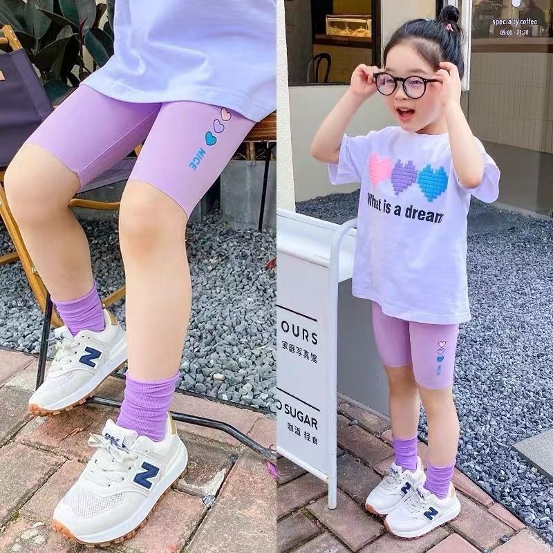 กางเกงขาสั้นแฟชั่นเด็กแบบรัดรูป กางเกงทรงฉลาม ลายพิมพ์รูปหัวใจ วัสดุผ้ายืดผ้าฝ้าย ใส่สบาย เหมาะสำหรับสาวๆ ใส่ในทุกโอกาส - รูปที่ 4