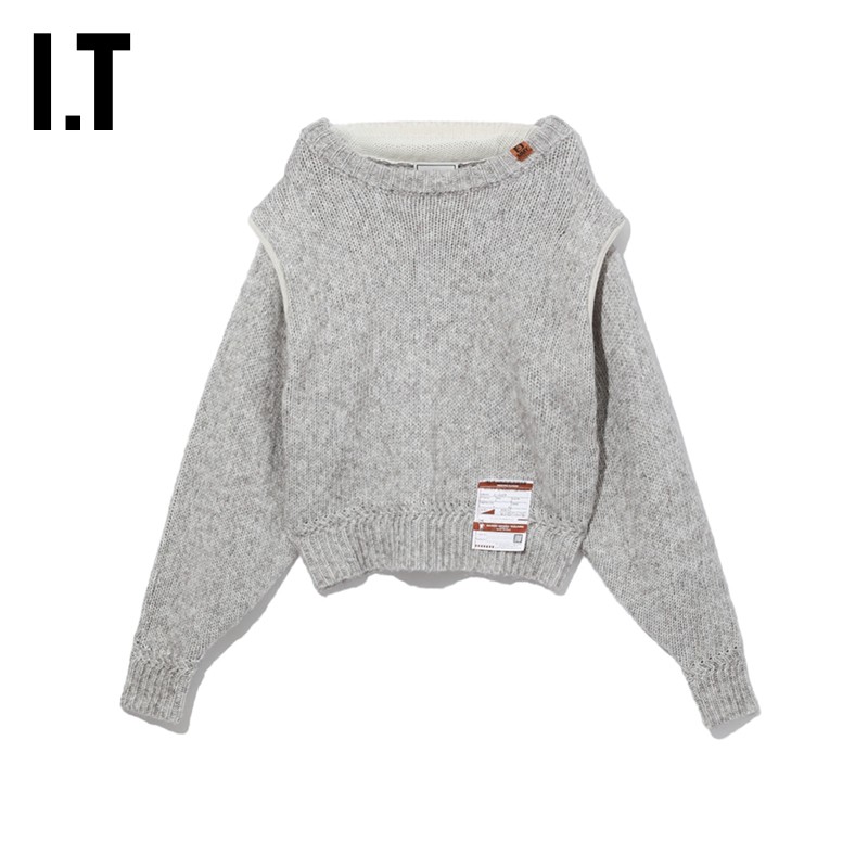 IT Mihara Yasuhiro เสื้อถักสำหรับผู้หญิง สไตล์ใหม่ สีเรียบ ไหล่เบาะ เสื้อคลุมหนา รหัส 7SW531XH