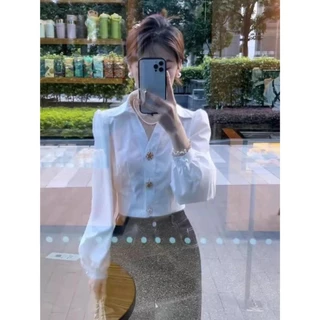 Red Berryเสื้อเชิ้ตแขนยาวทรงหลวมสไตล์ฝรั่งเศสฤดูใบไม้ร่วงสำหรับผู้หญิงเอวW673
