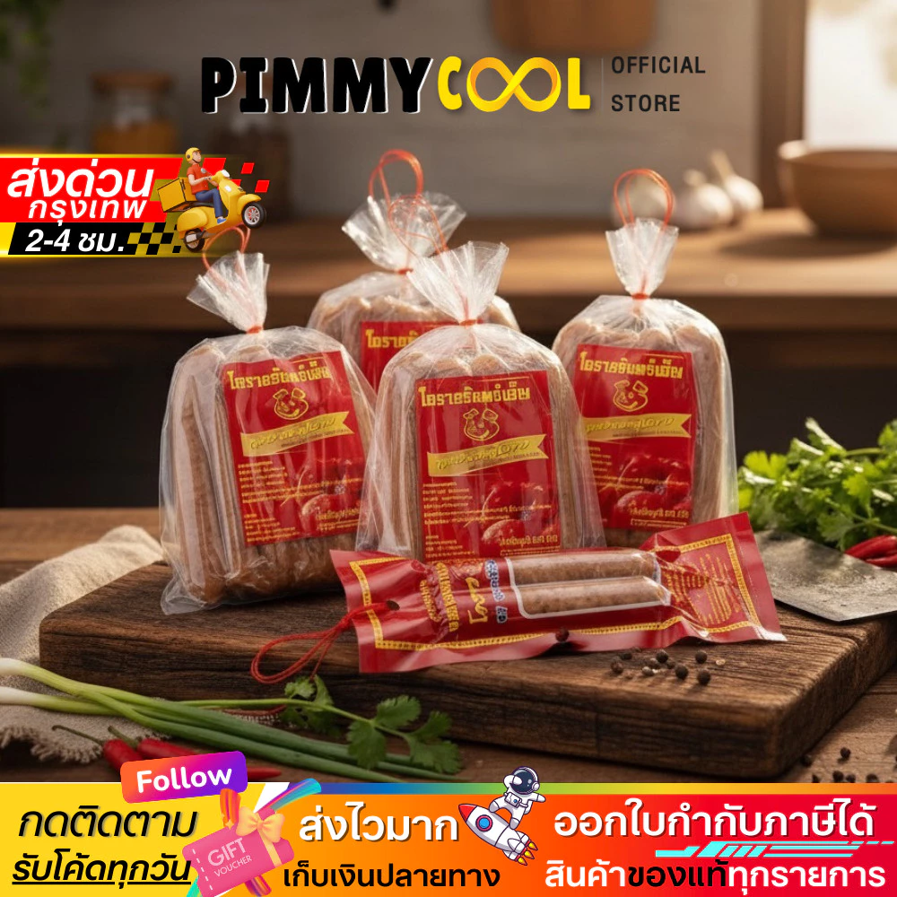 ส่งด่วน✅ กุนเชียงหมู โคราช จันทร์เพ็ญ กุนเชียง เนื้อแน่น หอม อบเตาถ่านสูตรโบราณ I มีเลือกขนาด