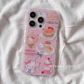 เคสไอโฟน 13 ไอศครีมการ์ตูนเค้กเคธีลูกสุนัขแมว สำหรับ IPhone 13 11 12 Pro Max 12 11 Pro 14 15 16 Pro Max 16 14 15 Plus