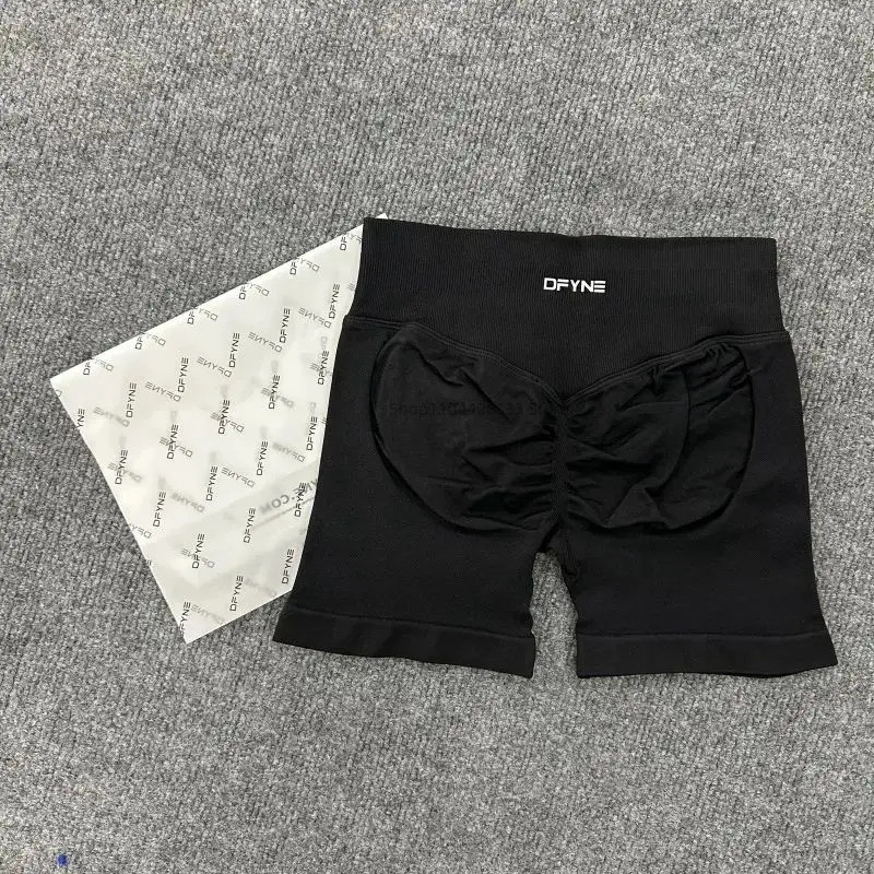 Dfyne Impact กางเกงขาสั้นไม่มีรอยต่อ Scrunch Bum ออกกําลังกายกางเกงขาสั้นต่ํา Ribbed เอว Band โยคะสั