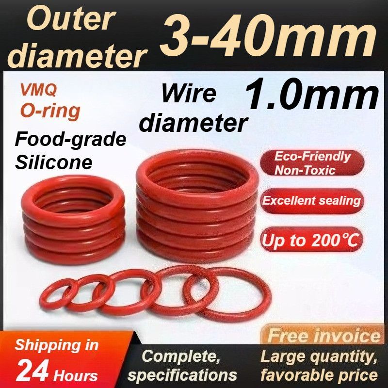 แหวนปิดผนึกซิลิโคนเกรดอาหาร / โอริงซิลิโคนสีแดง / CS1.0mm*OD3-40mm / แหวนกันน้ําส่วนประกอบปิดผนึกทนอุณหภูมิสูง [MX-MB]