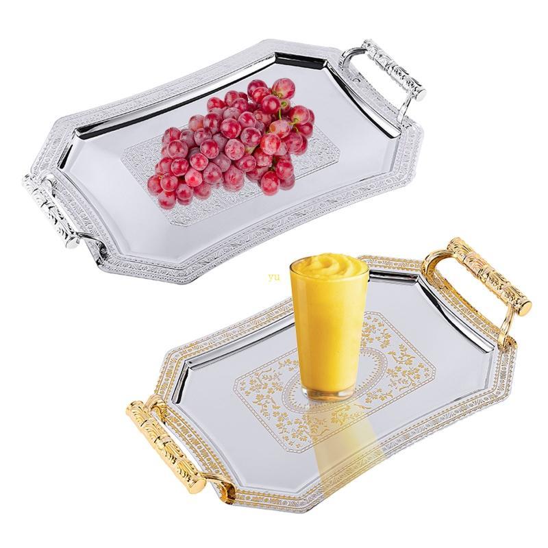 Yu ถาดเก็บของสแตนเลสพร้อมที่จับร้านอาหารที่ละเอียดอ่อน Cafe Shop Bar Decor