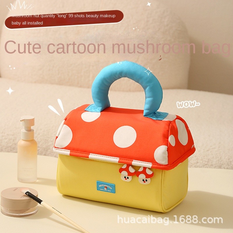 Cute Mushroom Cosmetic Bag Storage Buggy Bag Large Capacity Skin Care Handbag Portable Portable Trav
