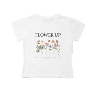 COD✅ (จัดส่งในกรุงเทพฯ)BOOM Shop ~ เสื้อครอปผ้าคอตตอน ทรงBaby Tee (FLOWER UP)เสื้อผู้หญิง
