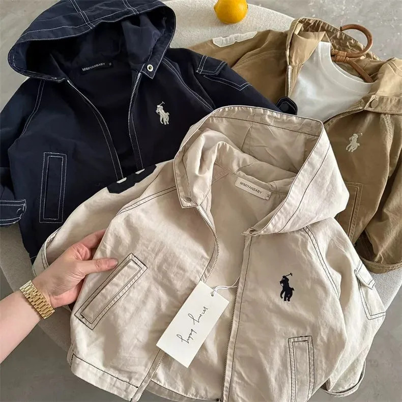 เสื้อแจ็คเก็ตแขนยาวเด็กชายฤดูใบไม้ผลิฤดูใบไม้ร่วงสไตล์ใหม่เวอร์ชั่นเกาหลีHoodieแฟชั่นการ์ตูนปักPonyหล่อหลวมAll-Match Casual Top