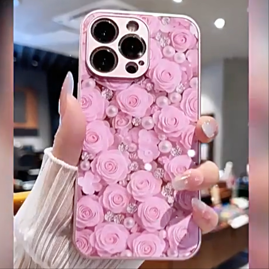 สําหรับ Samsung Galaxy S25Ultra,S24Ultra,S23,A56 A55 เคสโทรศัพท์ Hard Liquid Glass ปลอกสายคล้องมือเพชร rose รูปแบบน่ารัก A34 A14 A53 A52 S22Ultra S23FE - รูปที่ 2
