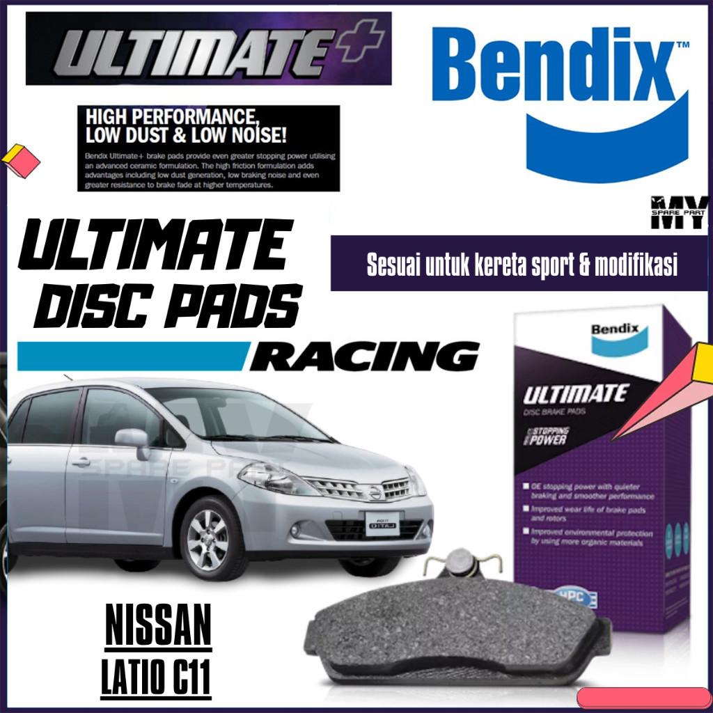 ผ้าเบรคหน้า Bendix Ultimate - Nissan Latio C11 1.6L DB1830 ULT