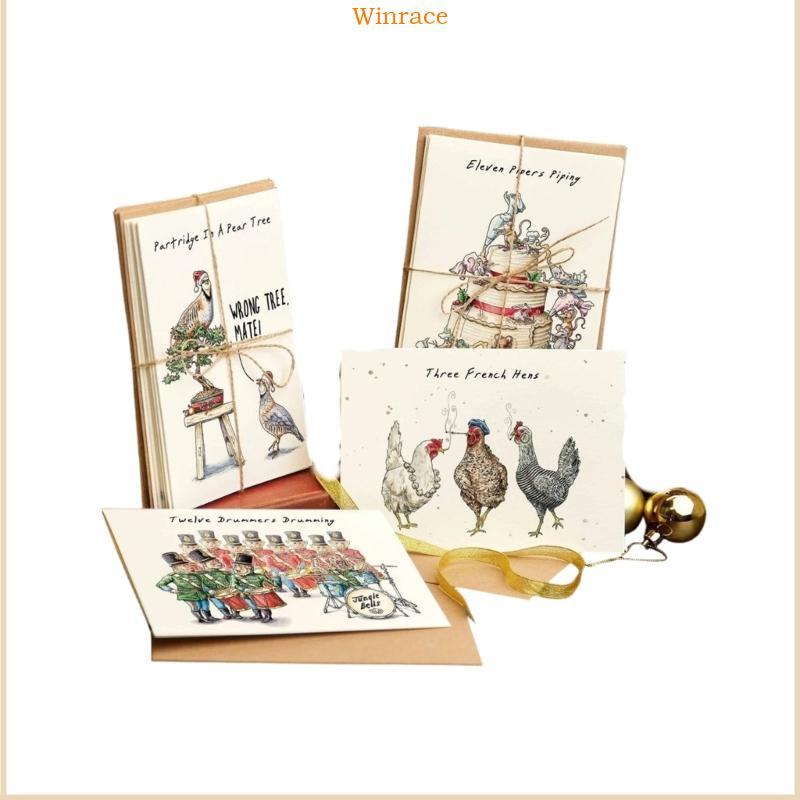 WRC ชุดการ์ดคริสต์มาสสิบสองวัน 12 วันของคริสต์มาสการ์ดตลกพร้อมซองจดหมาย 2025 สุขสันต์วันทักทายแพ็คจํ