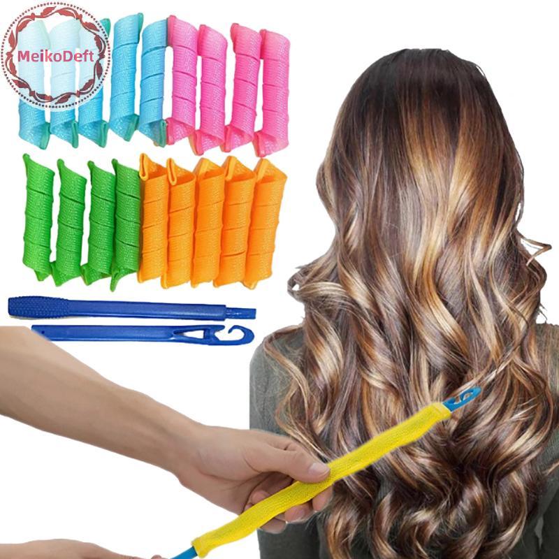 MeikoDeft Heatless Hair Curlers ชุดสร้าง Bouncy Spiral Curls ไม่มีความร้อนความเสียหายปลอดภัยใช้งานง่าย Hooks สําหรับชุดจัดแต่งทรงผมได้อย่างง่ายดาย TH