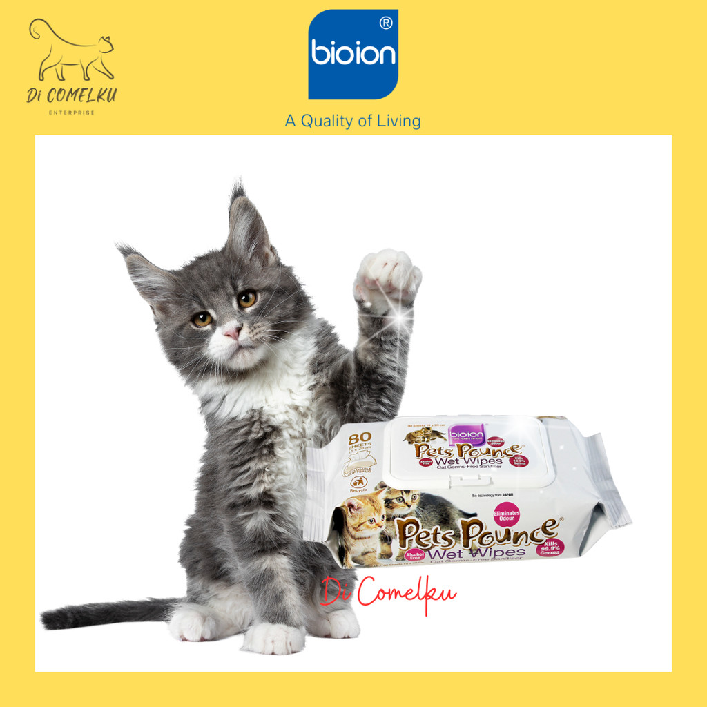 BIOION PET POUNTCE Wet Wipes 80 แผ่น / Pet Sanitizer Non Alcohol Wet Tisu Basah Kucing