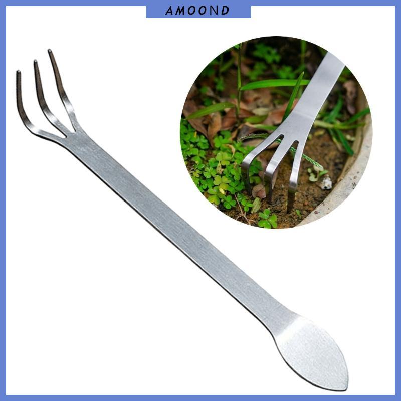 AMOOND 1 2 ชิ้นสแตนเลสบอนไซคราด 3 Prong Root Rakes พร้อมไม้พายเครื่องมือทําสวนสําหรับพืชในร่มและกลาง